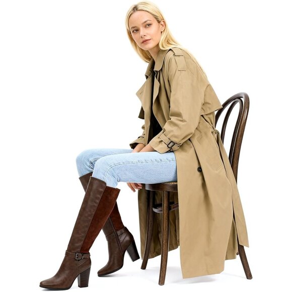 Women's Heel Knee High Coffee Brown Boot Zip Up Chunky Heel Tall Fashions Boots - Picture 2 of 8